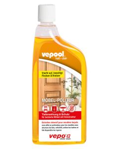 vepool hell Möbel-Politur kann für Möbel und Hölzer mit und ohne Lackerung verwendet werden. Für geölte Hölzer bietet vepool teak Intensiv-Pflege den besseren Schutz gegen eindringende Nässe.