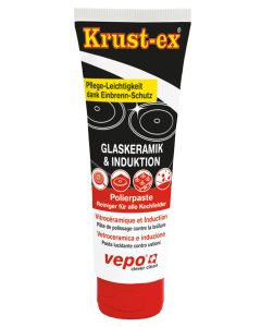 Krust-ex Glaskeramik & Induktion entfernt schonend mit Haushaltpapier eingebrannte Krusten. Gleichzeitig wird ein hochhitzebeständiger, wasser- und schmutzabweisender Pflegefilm aufgetragen. Einzigartig in Anwendung und Wirkung.