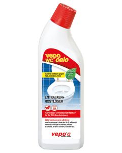 vepocalc WC Entkalker+Rostlöser für die WC-Grundreinigung wirkt glasurschondend und metallverträglich und ist frei von Chloriden der Salzsäure.