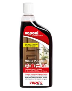 vepool dunkel Möbel-Politur kann für Möbel und Hölzer mit und ohne Lackerung verwendet werden. Für geölte Hölzer bietet vepool teak Intensiv-Pflege den besseren Schutz gegen eindrungende Nässe.